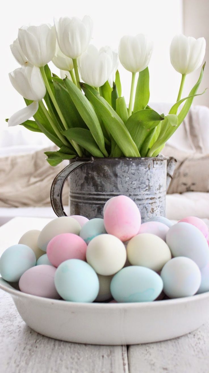 tulips, egga, easter, pastel eggs, white tulips, happy easter